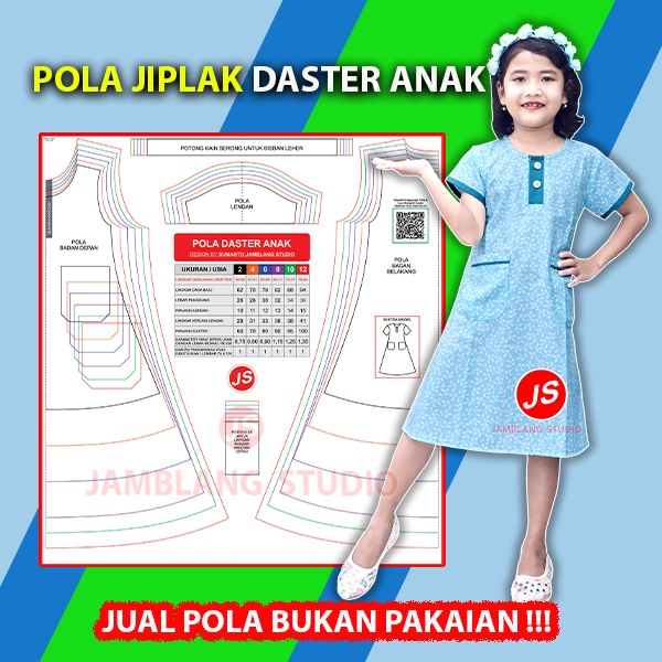 Pola Jiplak Daster Anak  [ Pola Baju Jamblang Studio ]
