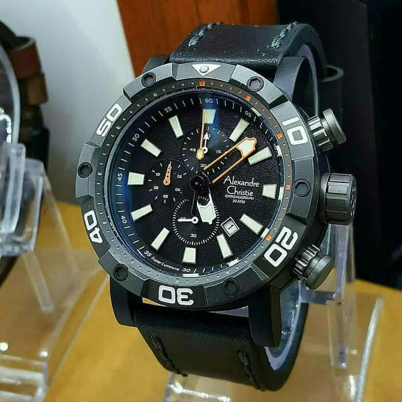 Jam Tangan Alexandre Christie Divers AC 6413 Pria / AC6413 M Full Black Original