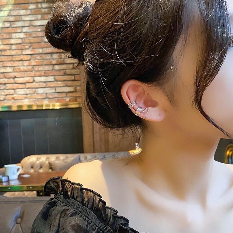 Anting Klip Telinga Tanpa Tindik Desain Unik Gaya Hip Hop Korea Minimalis Untuk Pelajar