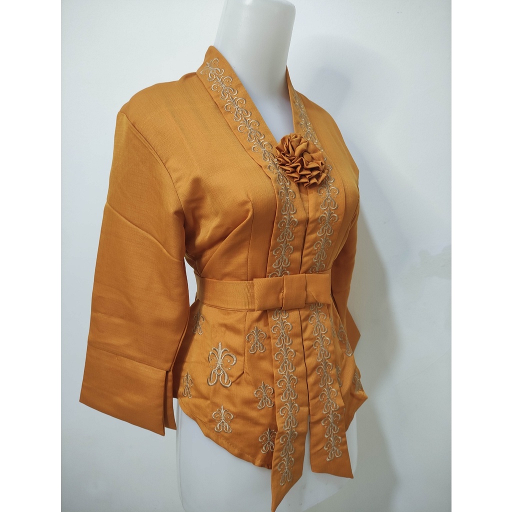 Atasan Kebaya Kutubaru Bordir Modern Warna Putih Tulang|Merah Maroon|Hitam|Cokelat|Putih Cerah / Kebaya Akad Nikah Mewah / Kebaya Wanita Remaja Dewasa Terbaru / Kebaya Wisuda Elegan / Kebaya Kutu Baru Moderen Rihana-Mustard