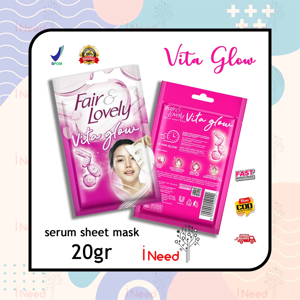 (INEED) Fair n lovely vita glow/bright c glow serum sheet mask 20gr