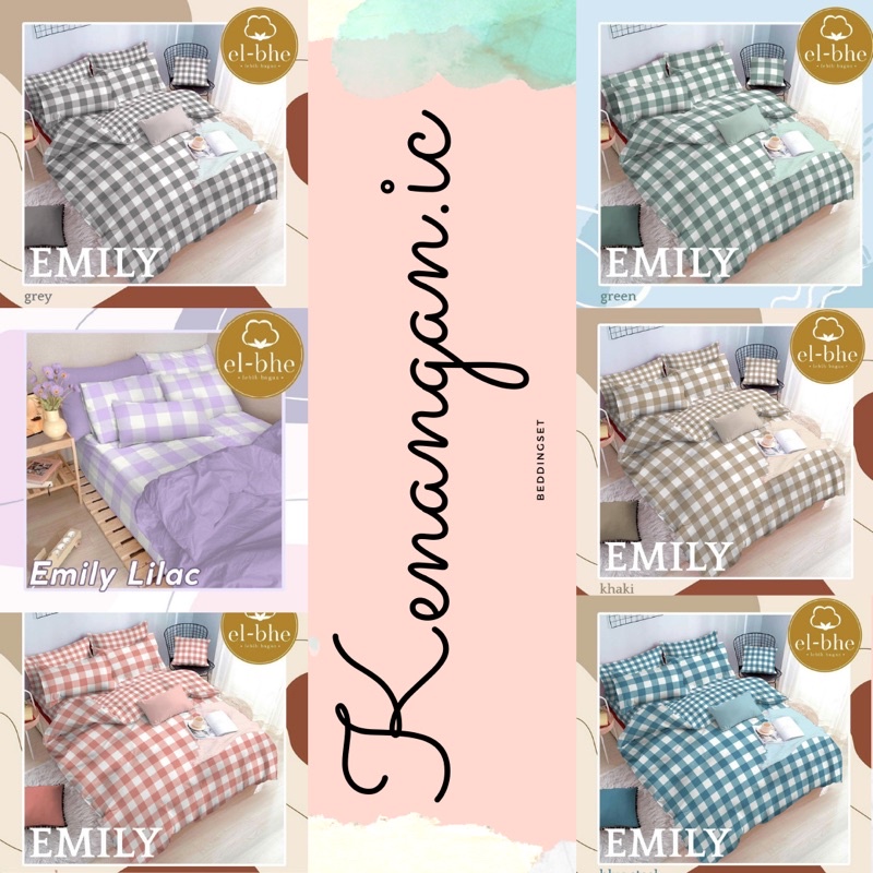 sprei set+bedcover elbhe emely, sprei kotak-kotak aesthetic