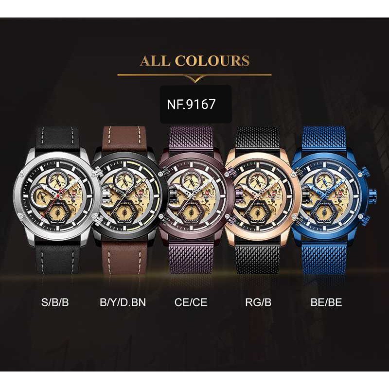 Naviforce NF9167 Jam Tangan Pria Chronograph Original Tali Kulit / Rantai Pasir