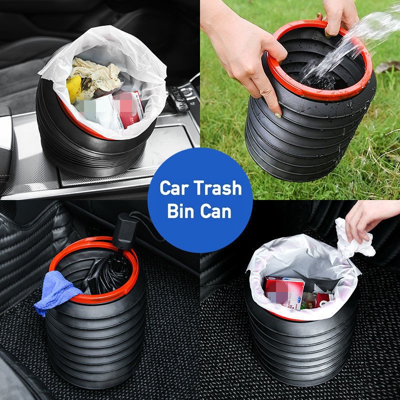 Tempat Sampah Lipat Portable 4L Bahan Tebal Tahan Air Untuk Mobil