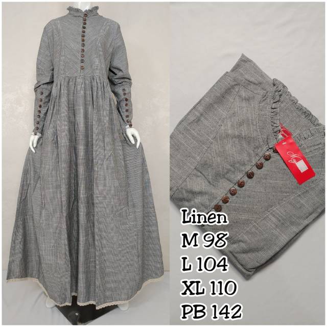 Gamis linen krah sanghai|gamis import by asaki|gamis import casual