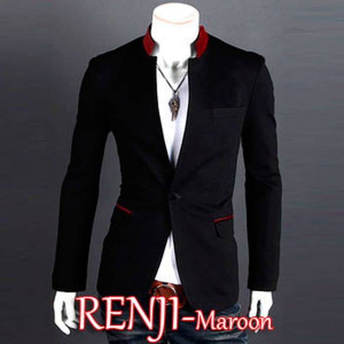 BLAZER COWOK KEREN RENJI KERAH MAROON MODEL SLIMFIT ORIGINAL NIKAYU