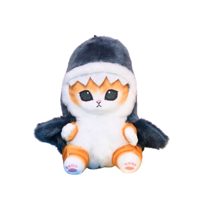 14cm Cute Tempura Fried Shrimp Shark Animal Cat Plush Doll Backpack Pendant Decoration