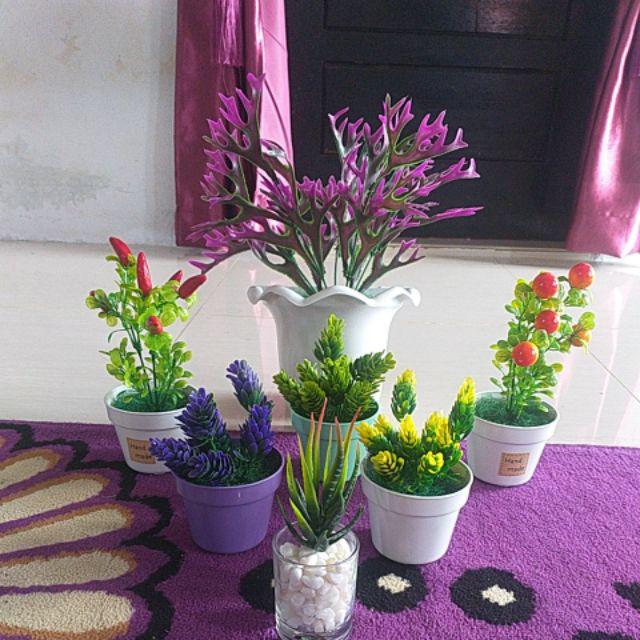 Pot + Bunga Hias Bunga Plastik Bunga Palsu Bunga Artifisial Kaktus Hiasan Rumah Shabby Home Decor