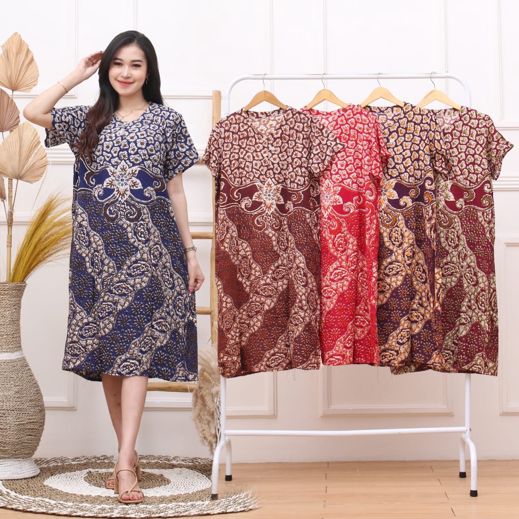 Daster Kencana Ungu Batik - Daster Busui LD 105 - Atasan Wanita - Batik Motif Abstrak Kekinian-Dealova