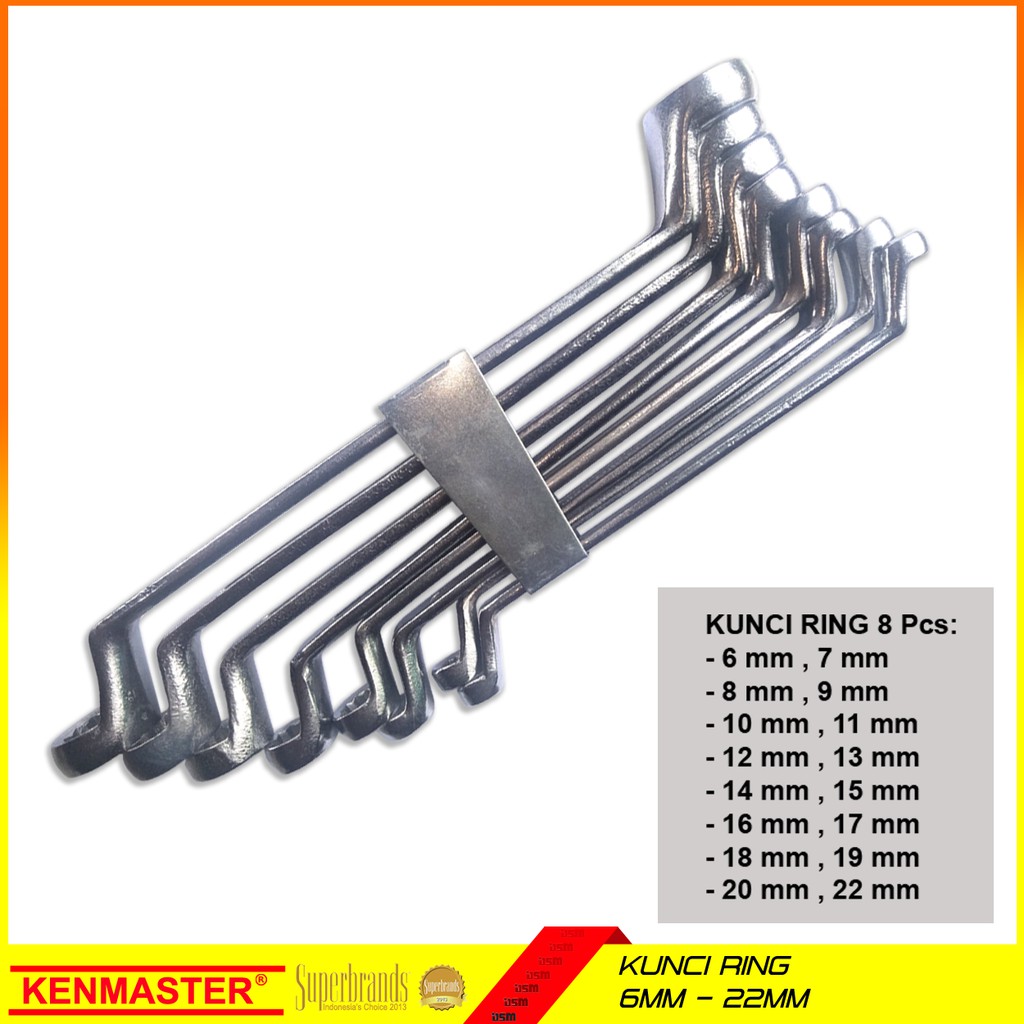 Kenmaster / Kunci Ring 8 pcs 6-22mm / Kunci Sok Ring Spanner