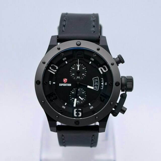 JAM TANGAN EXPEDITION 6381 PRIA / COWOK BLACK STRAP LEATHER BLACK ORIGINAL