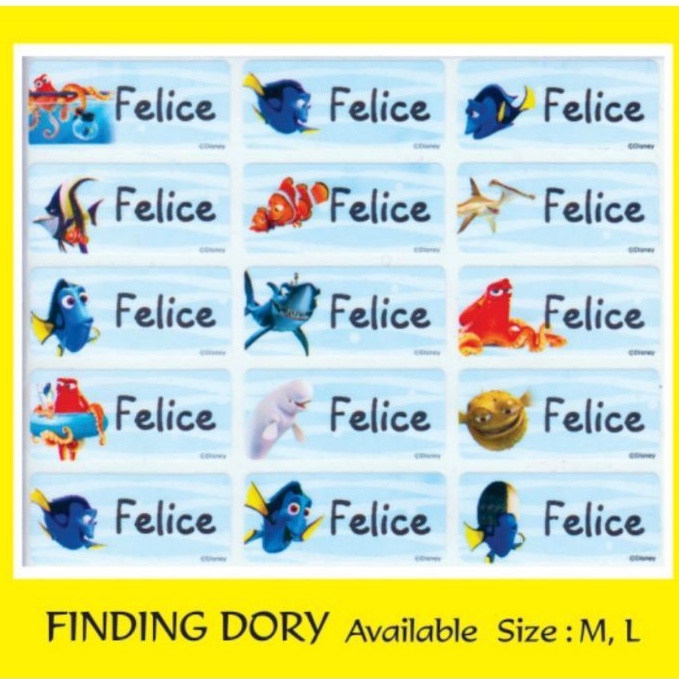 

Label Nama Import Waterproof "FINDING DORY" Uk.L, M