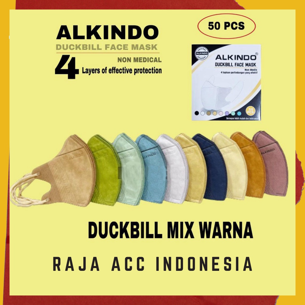 Masker Alkindo Duckbill Warna 4 ply / Masker Duckbil Alkindo Isi 50 / Masker duckbill alkindo mix wa