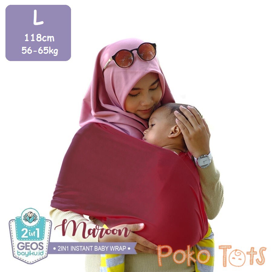 Bayiku Upgrade LARGE (L) Geos 2in1 With Sashbelt Instant Baby Wrap Sash Belt Gendongan Bayi Instan