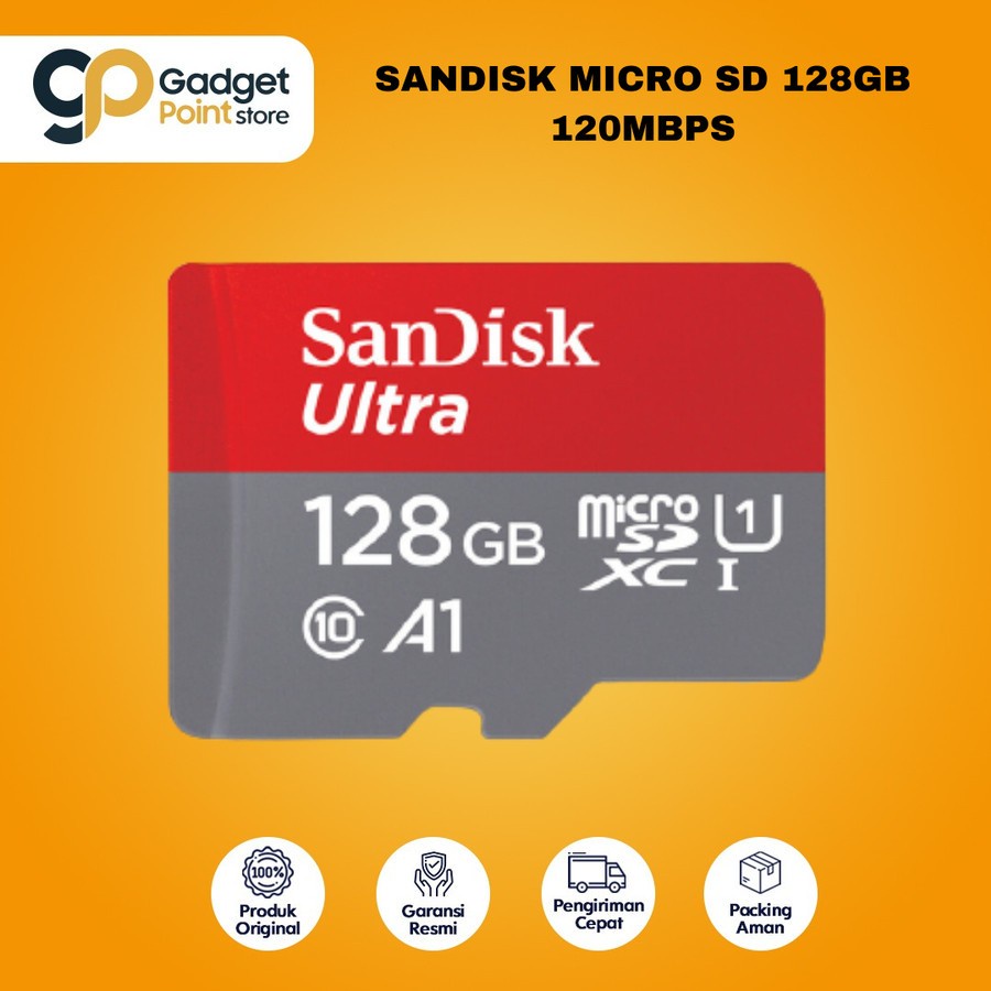 Memory 128 gb | SanDisk Ultra Micro SD Card 128GB UHS-I A1 up to 140Mbps - Original Garansi 10 Tahun