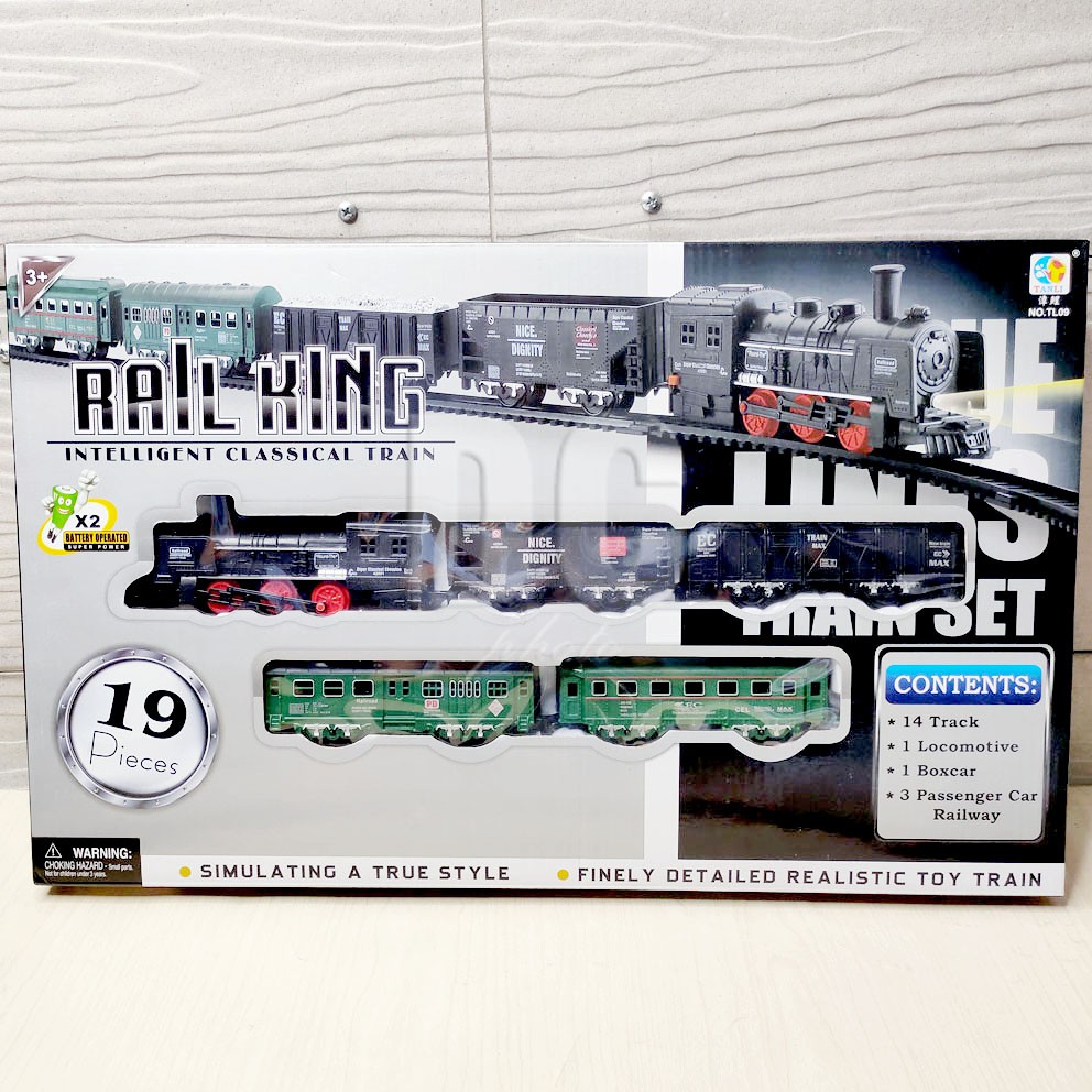 Kereta Api Rail King TL09 Classical Train 19 Pcs Lampu Lokomotif Bisa Nyala