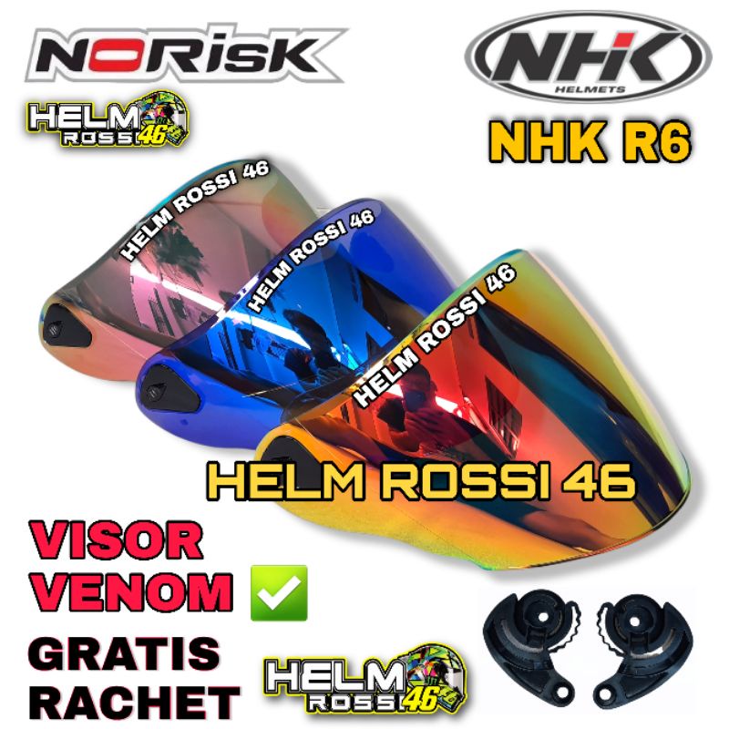 Visor NHK R6 R 6 Venom Iridium Red Gold Blue Silver Pink Bonus Rachet Sepasang Merk NORISK