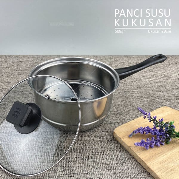 Panci Susu Ukuran 20 Cm With Steamer / Milk Pot Stainless / Panci Susu Stainless Serbaguna / Panci Staimer