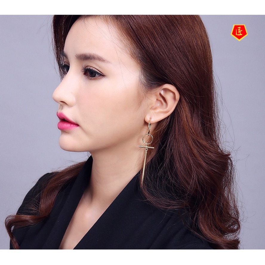 [Ready Stock]Women's Fashion Simple Asymmetric Golden Earrings