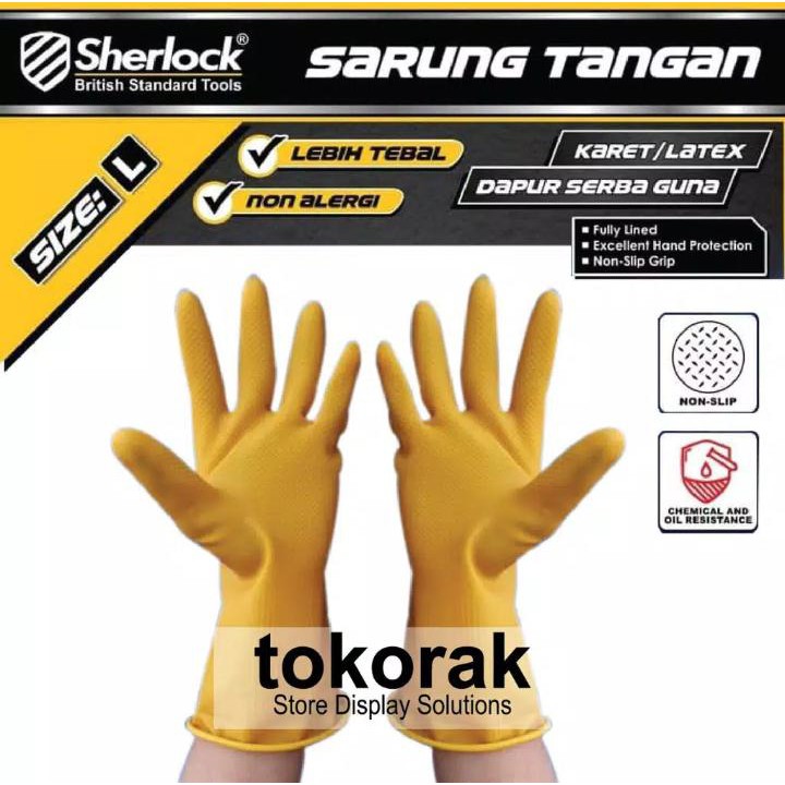 SARUNG TANGAN SHERLOCK LATEX DOT L KARET SARUNG BERKEBUN CUCI PIRING