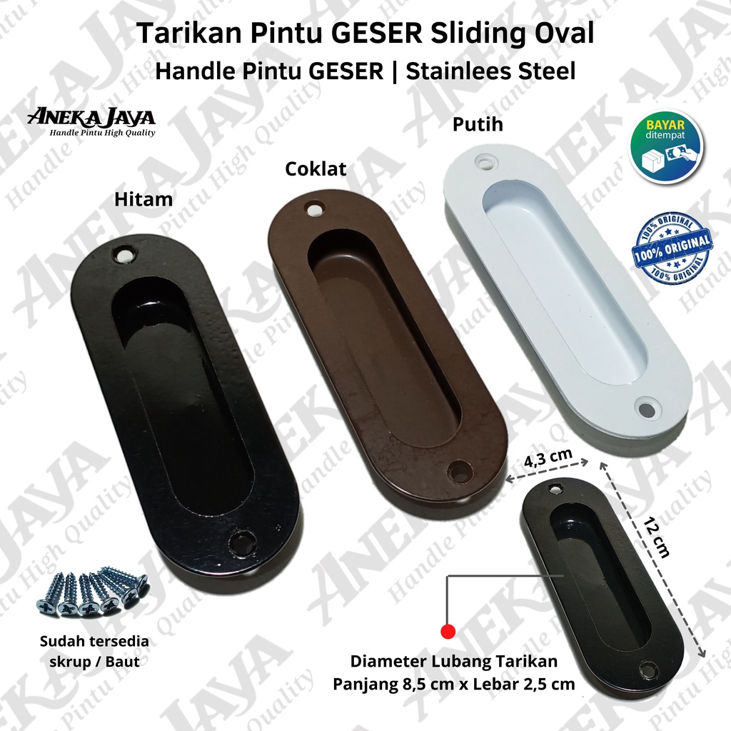 Tarikan Pintu Geser Sliding Dorong Oval Stainlees Hitam, Putih , Coklat | Pegangan Pintu Geser