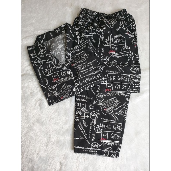Baju Tidur Piyama Wanita/Cewek Pajamas Dewasa Katun Motif Daun-CP GRAFITTI BLACK