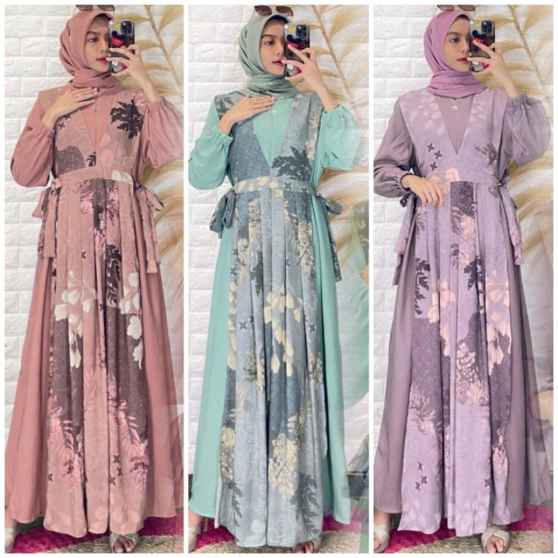Gamis Fashion Premium Motif Etnik Terbaru Dress Ladyrose Moscrepe Mewah Longdress Baju Kurung Melayu