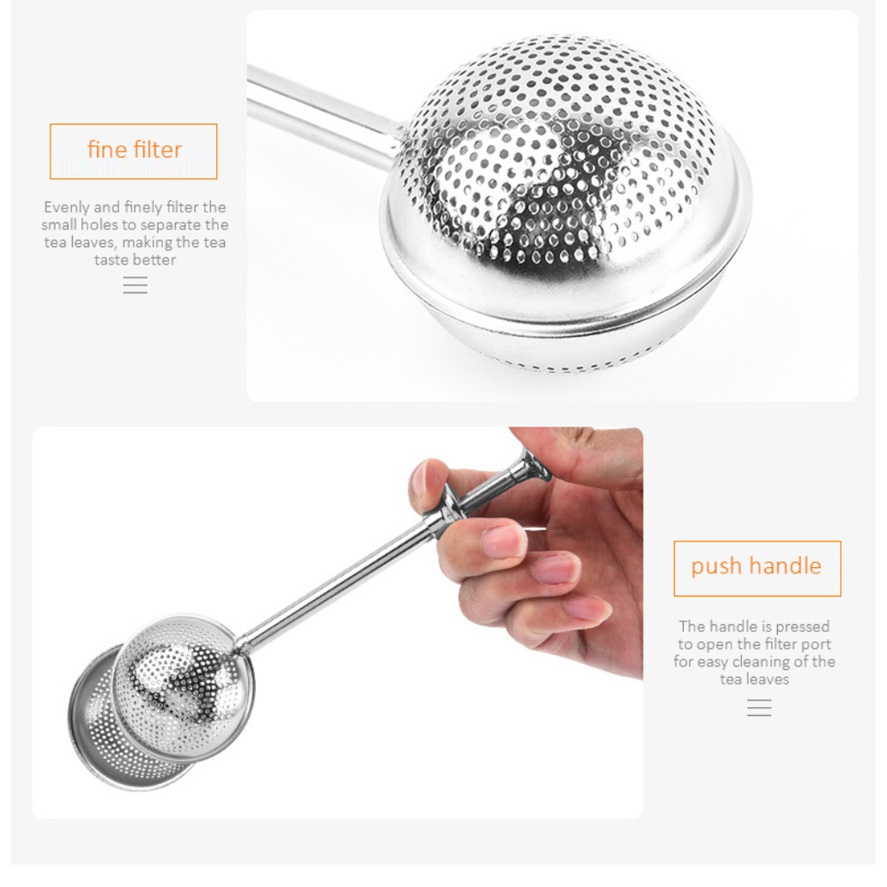 ღ Dapat Digunakan Kembali Teh Infuser Saringan Stainless Steel Bola Teh Filter Gagang Panjang Daun Teh Saringan Kopi Herbal Spice Filter Diffuser minuman Teh Herbal Aksesoris