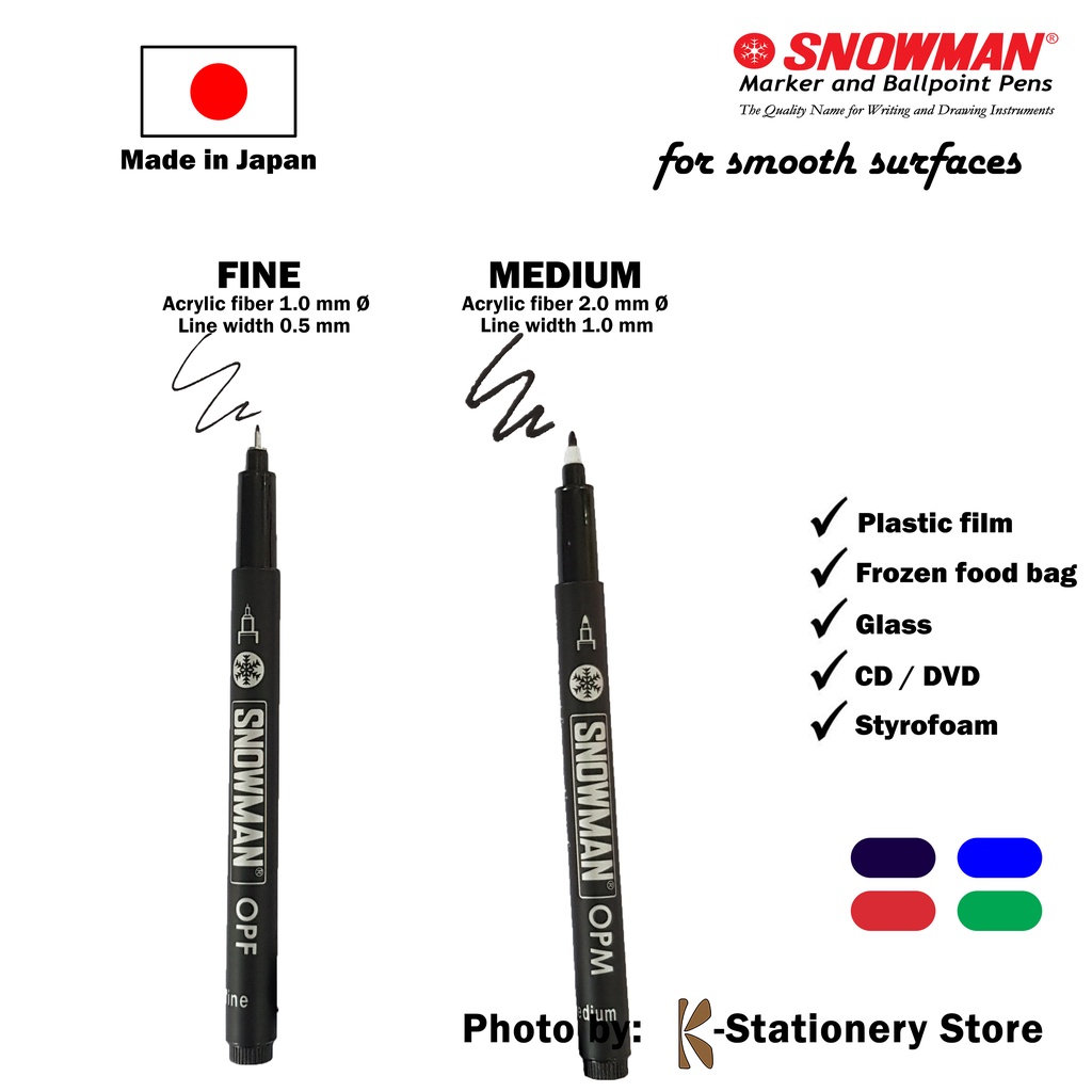 

Snowman Spidol OHP Permanent Set 4 colours MEDIUM or FINE size untuk Plastik, Kaca, Styrofoam,
