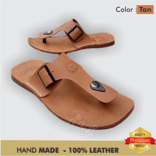 Sandal Jepit Kulit Asli Model T-Bar Strap Premium