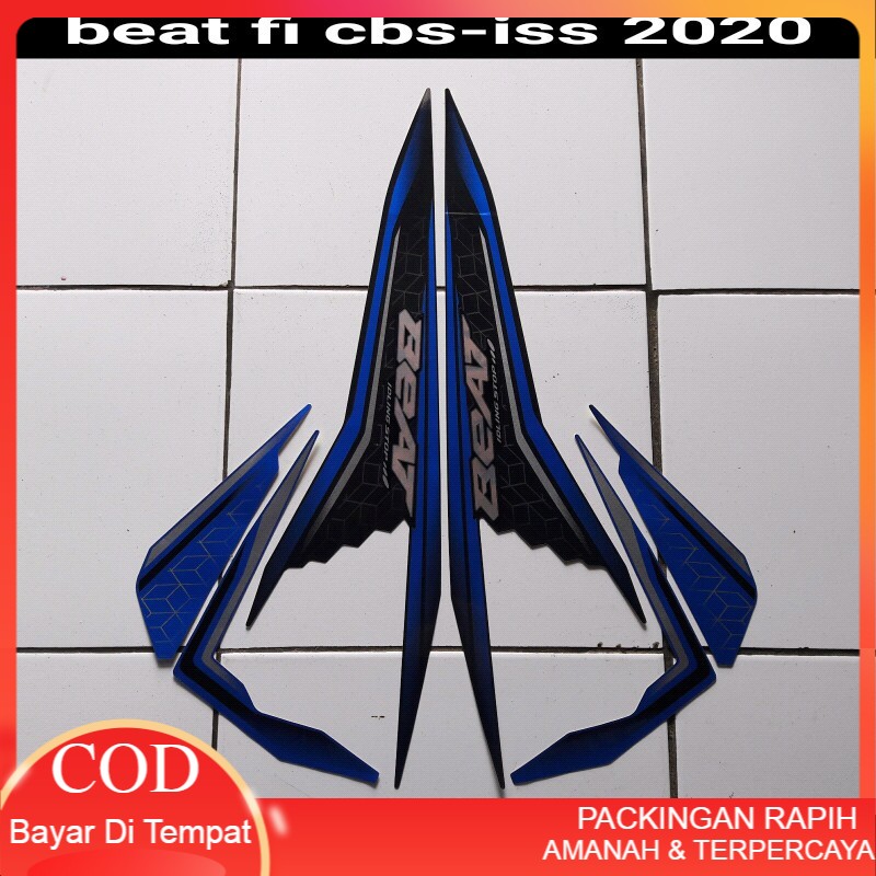 Decal striping motor beat fi iss 2020 hitam-biru Terlaris / Terbaru / Termurah