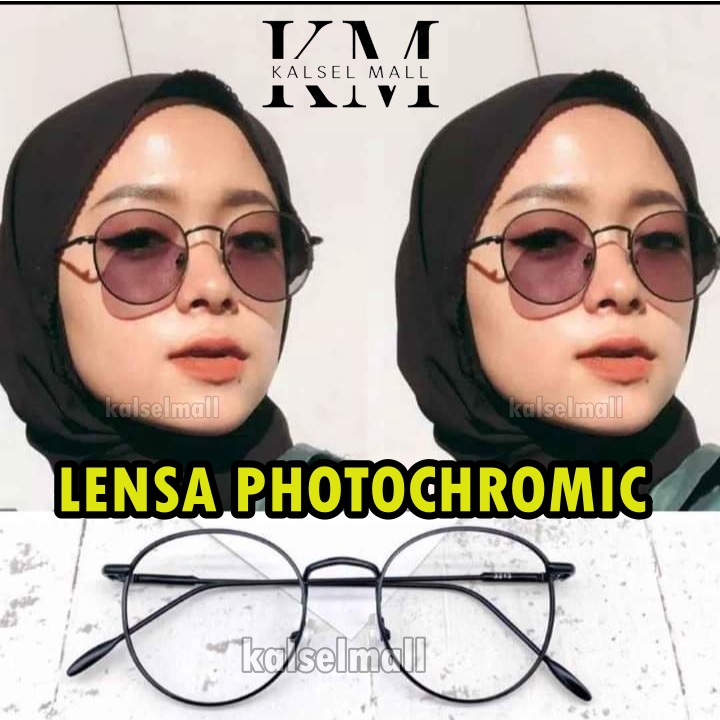 Kacamata Frame Photochromic + Antiradiasi 2 In 1 Retro Vintage Wanita Pria Lensa Berubah Warna Hitam Pure Stainless Korean Square Fashion Polarized Uv 400 Kaca Mata Fotokromik Korea / Anti Radiasi 2 In 1 Potokromik Photochromic Fotocromic Potocromic FTK3