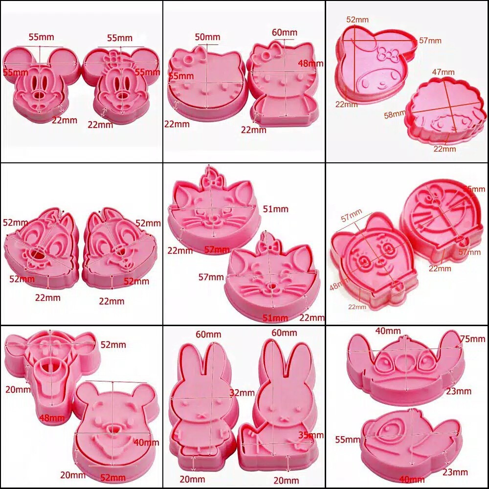 Cetakan Roti Kue Kering Cutter Cookies 2 in 1 Karakter Hello Kitty Doraemon Mickey Pooh Bunny