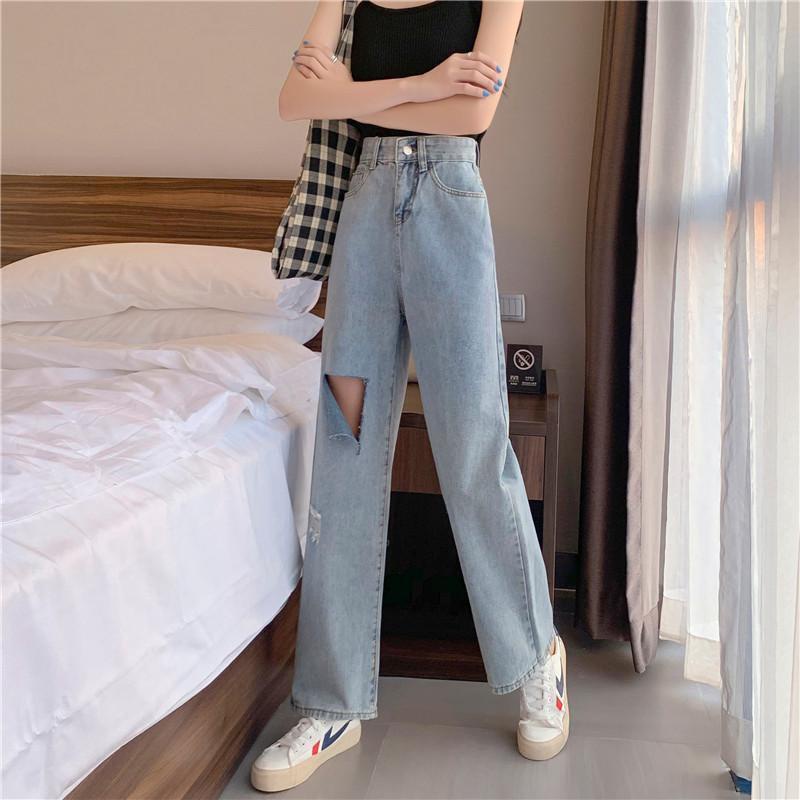 Ukuran jumbo new high waist murah celana jeans high waist wanita kulot  korean style new celana jeans panjang wanita import