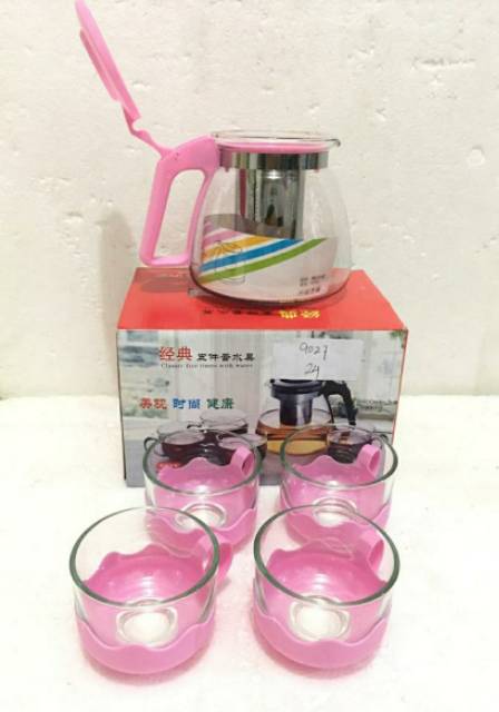 TERMURAH Krishome Tea Set Glass+Teko Cangkir Gelas Teh Kaca