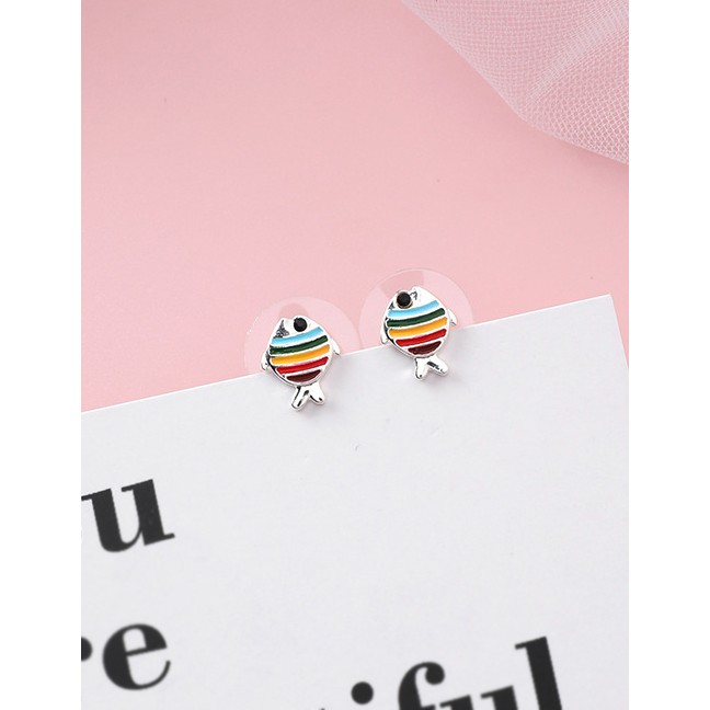 LRC Anting Tusuk Fashion 925 Silver Needle Rainbow Cartoon Earrings F76791