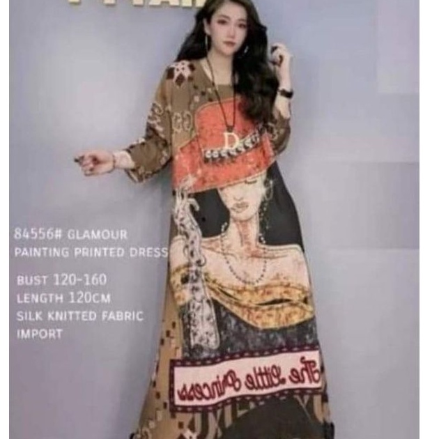 midi dress muslim motif bahan slik jumbo ld 120 pj 119 muat bb 45-65,kg
