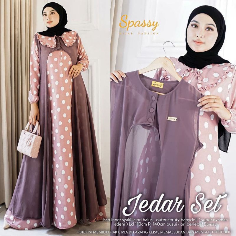 AS Jedar set / fashion muslim wanita / setelan gamis plus rompi outer viral / gamis terbaru / dress 