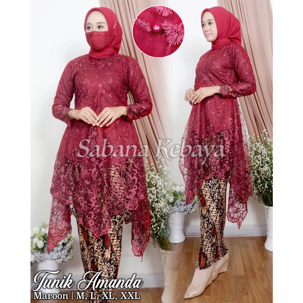 SAB&gt; SET KEBAYA AMANDA / KEBAYA BUSUI / BAJU KEBAYA MODERN / TUNIK TULLE BORDIR/ KEBAYA PESTA CANTIK