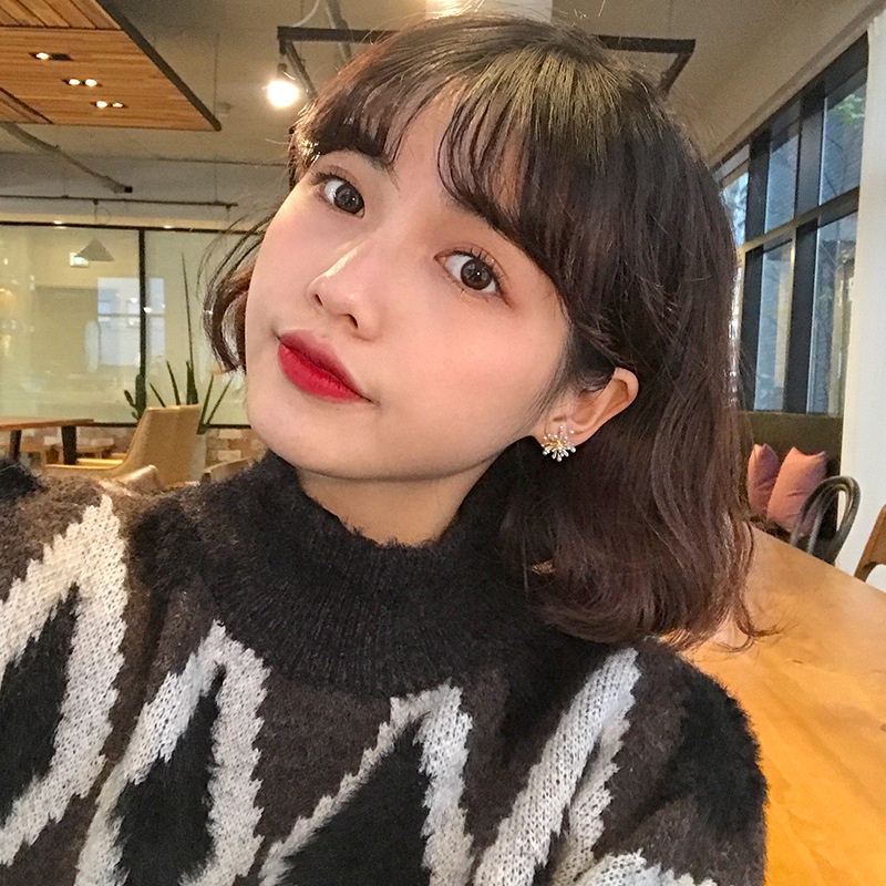 Anting Bentuk Bulat Motif houndstooth Warna Hitam Gaya Korea Untuk Aksesoris