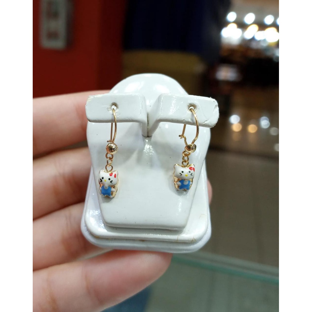 Anting Emas Anak Cute Hello Kitty Blue Character Kadar 70% 0.5 Gram