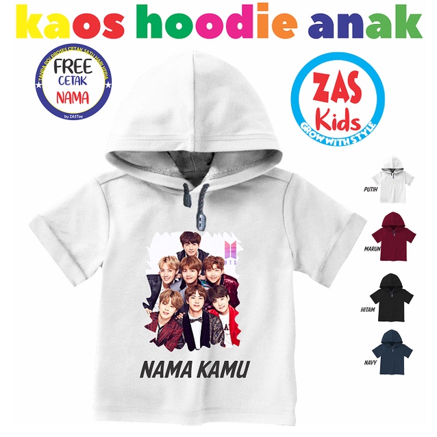 Kaos Hoodie Anak BTS Full Free Cetak Nama