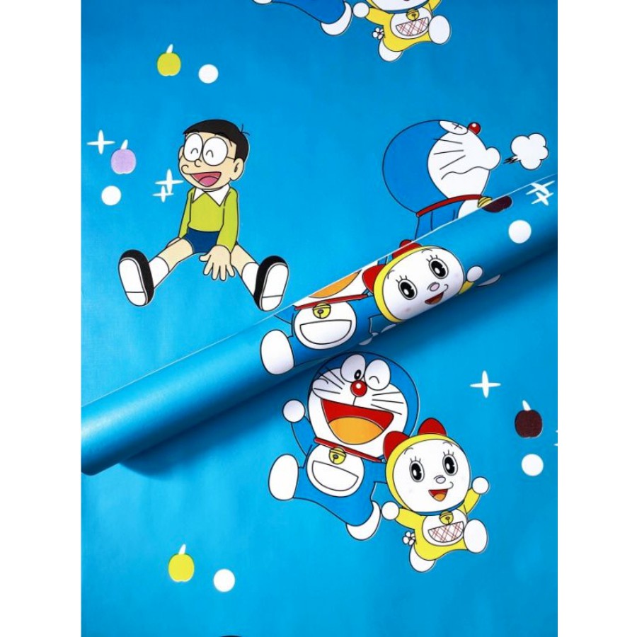WALLPAPER DINDING ukuran 45 cm x 10 M Motif DORAEMON FAMILY NOBITA DORAMI