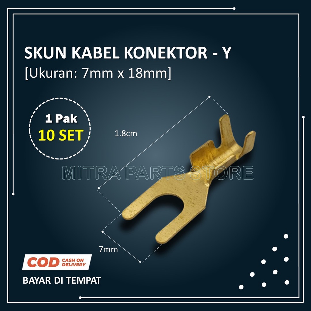 Skun Sekun Terminal Konektor Kabel Model Y Garpu ukuran 7mm 10 SET untuk Motor Mobil