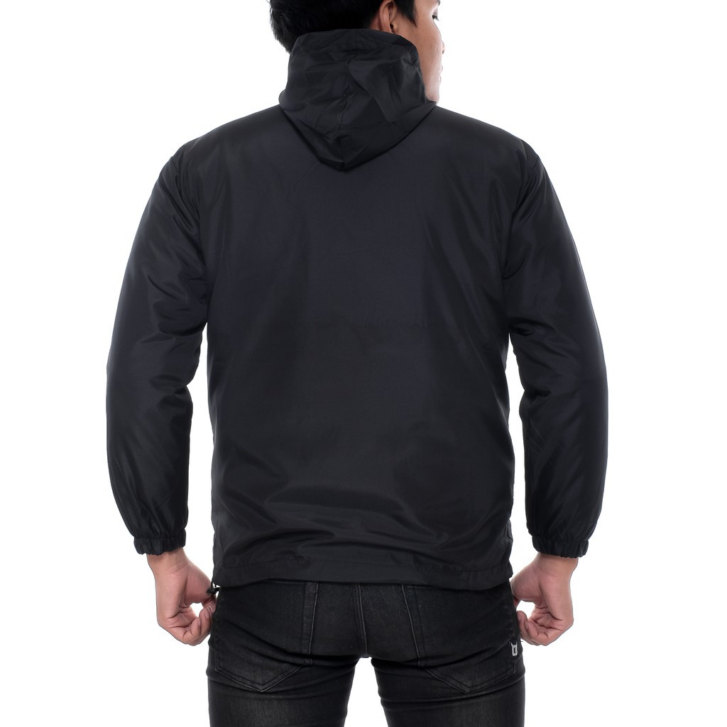 Jaket Running / Jaket Parasut Sport Tracker F50 Hitam Strip Putih