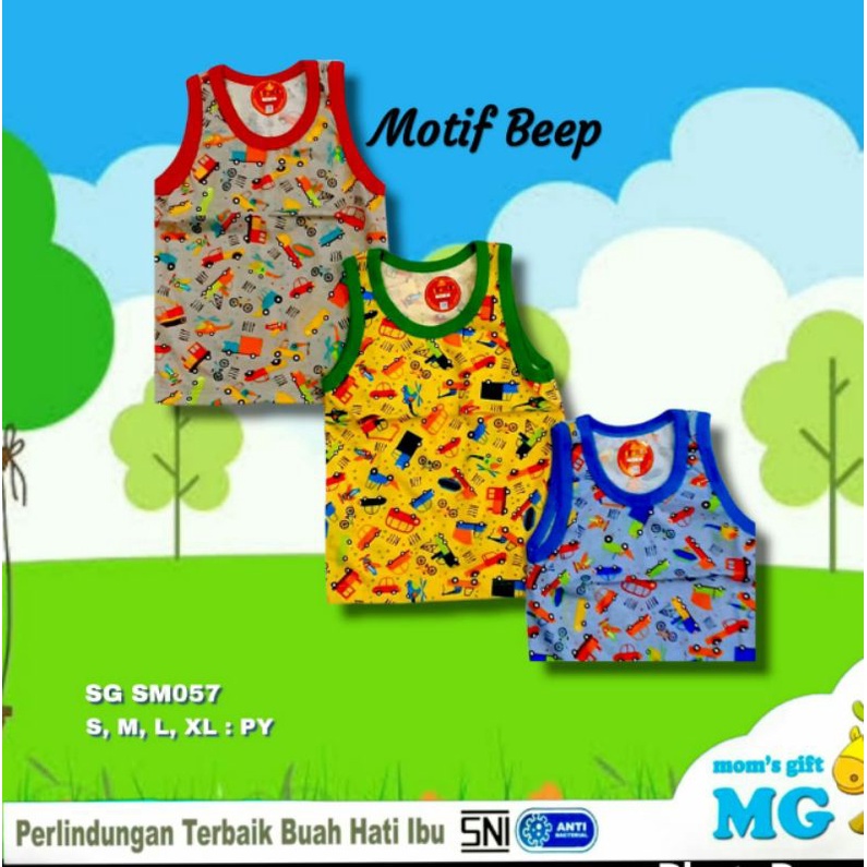 3pcs Agree Kids Singlet Anak Motif Size 0  - 2th Bahan Katun SNI