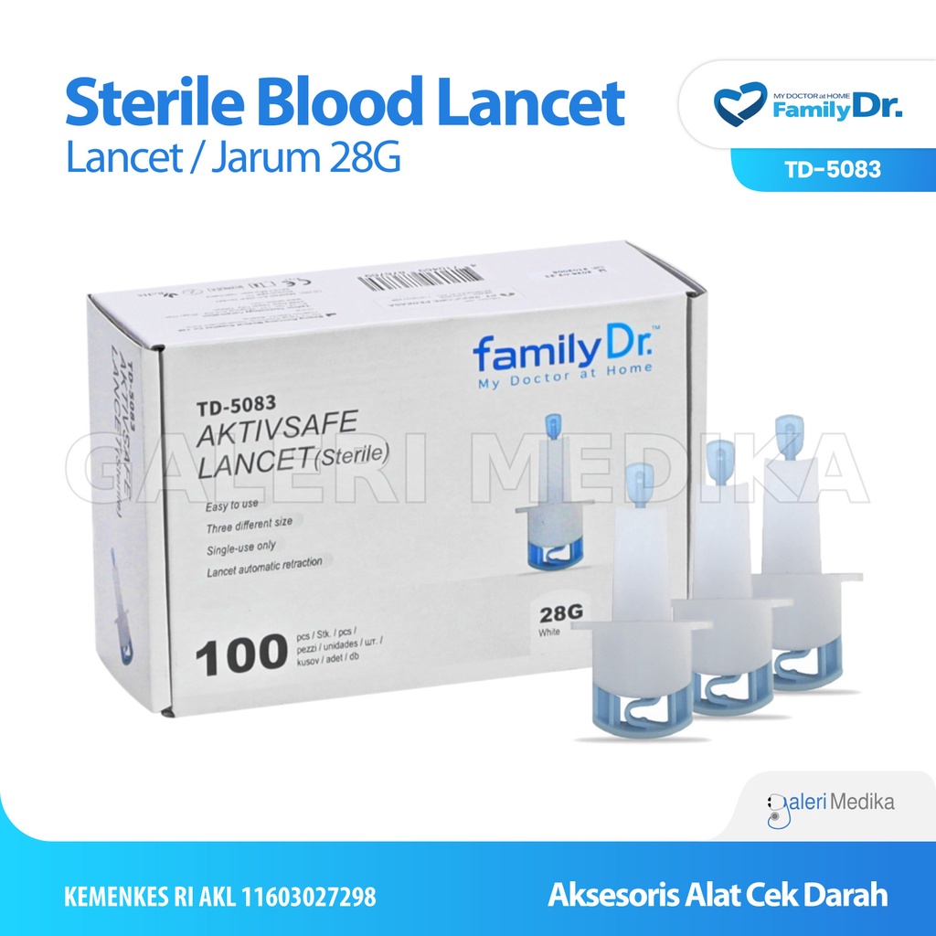 Lancet Steril FamilyDr AktivSafe Lancet 28G - Jarum Ambil Sample Darah