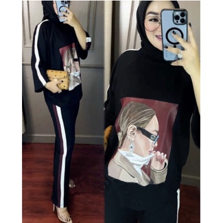 Baju Setelan Wanita Kekinian Terbaru 2022 Setelan Baju Celana Merah Putih Wanita Import Jumbo One Se