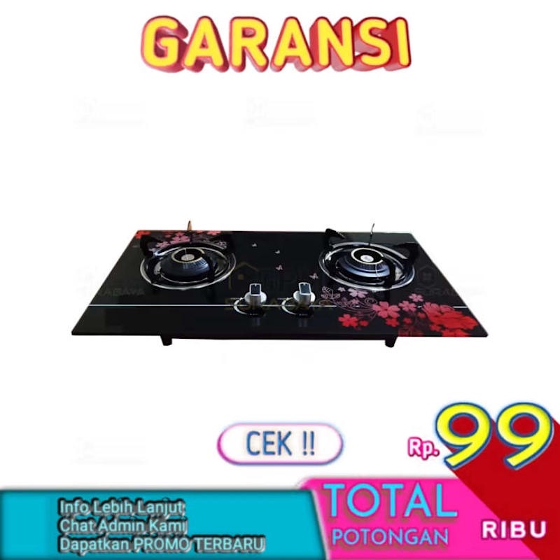 Kompor Gas Tanam Kaca 2 Tungku LKL Nasional Tempered Glass Kuat Nahan Beban 100Kg