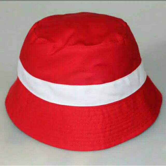 topi bucket hat putih variasi merah topi bulat pernak pernik  17 agustusan